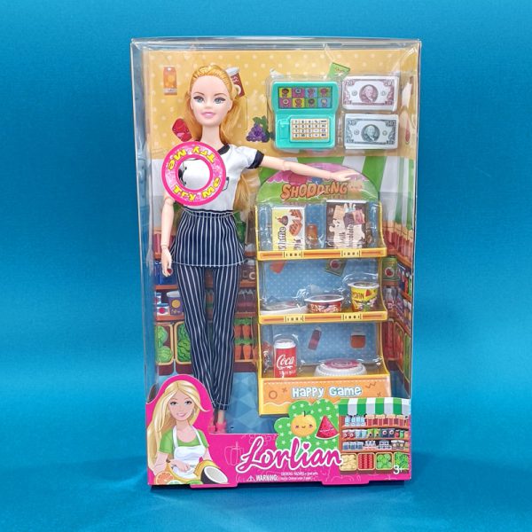 عروسک باربی همراه با وسایل فروشگاهی